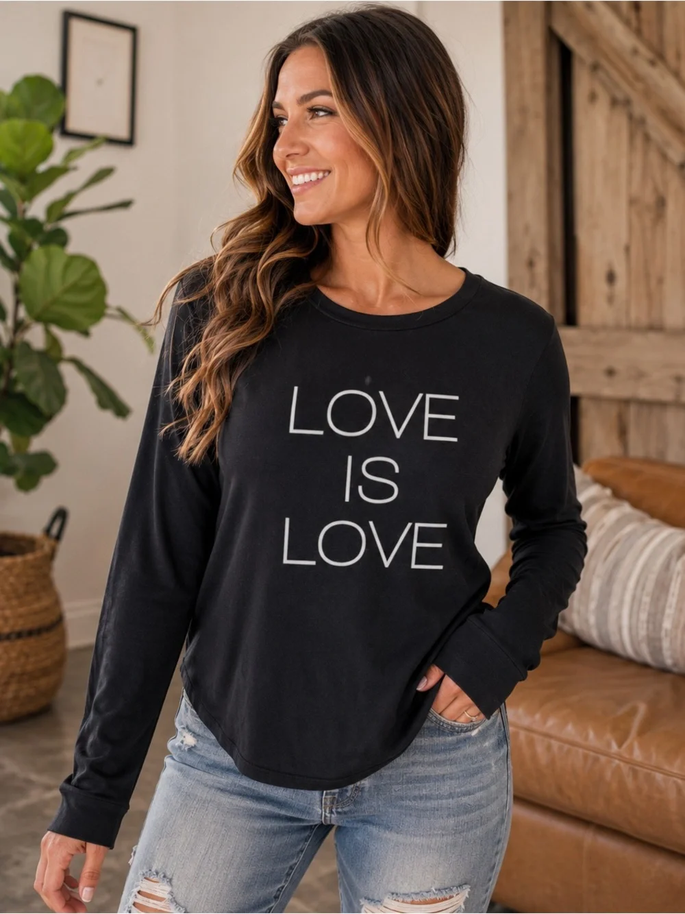 Ideology Black Open Back Sweatshirt Love Is Love Graphic Pullover L